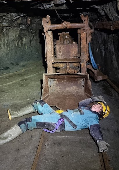 Caver being run over by train